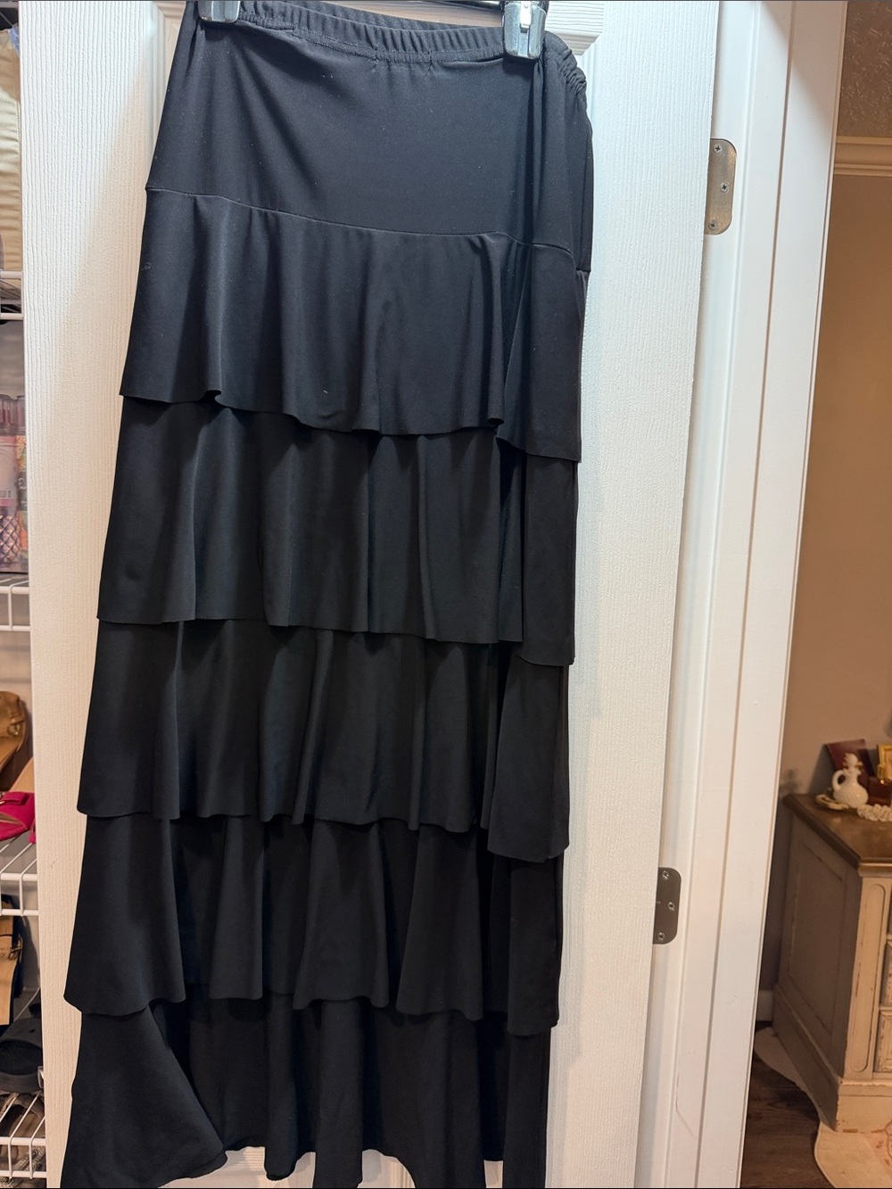 Black Tiered Maxi Skirt with Elastic Waist
